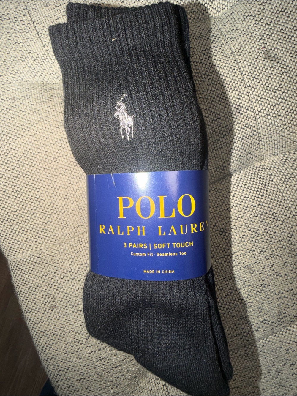 Polo by Ralph Lauren Black Crew Socks - 3 Pack with White Logo